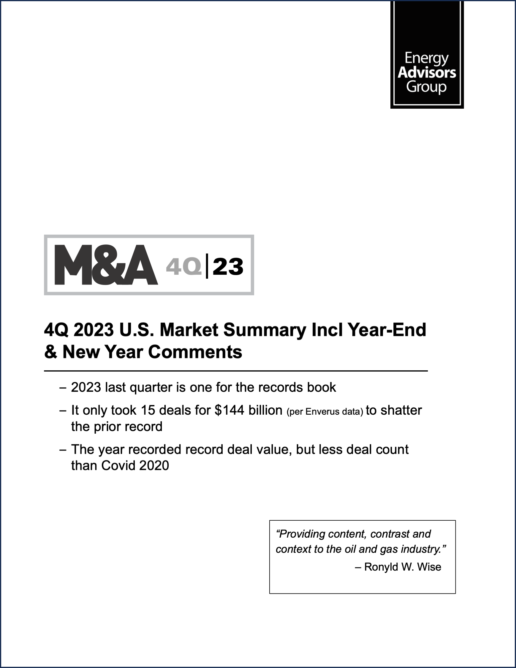 04Q23 QUARTERLY M&A REPORT
