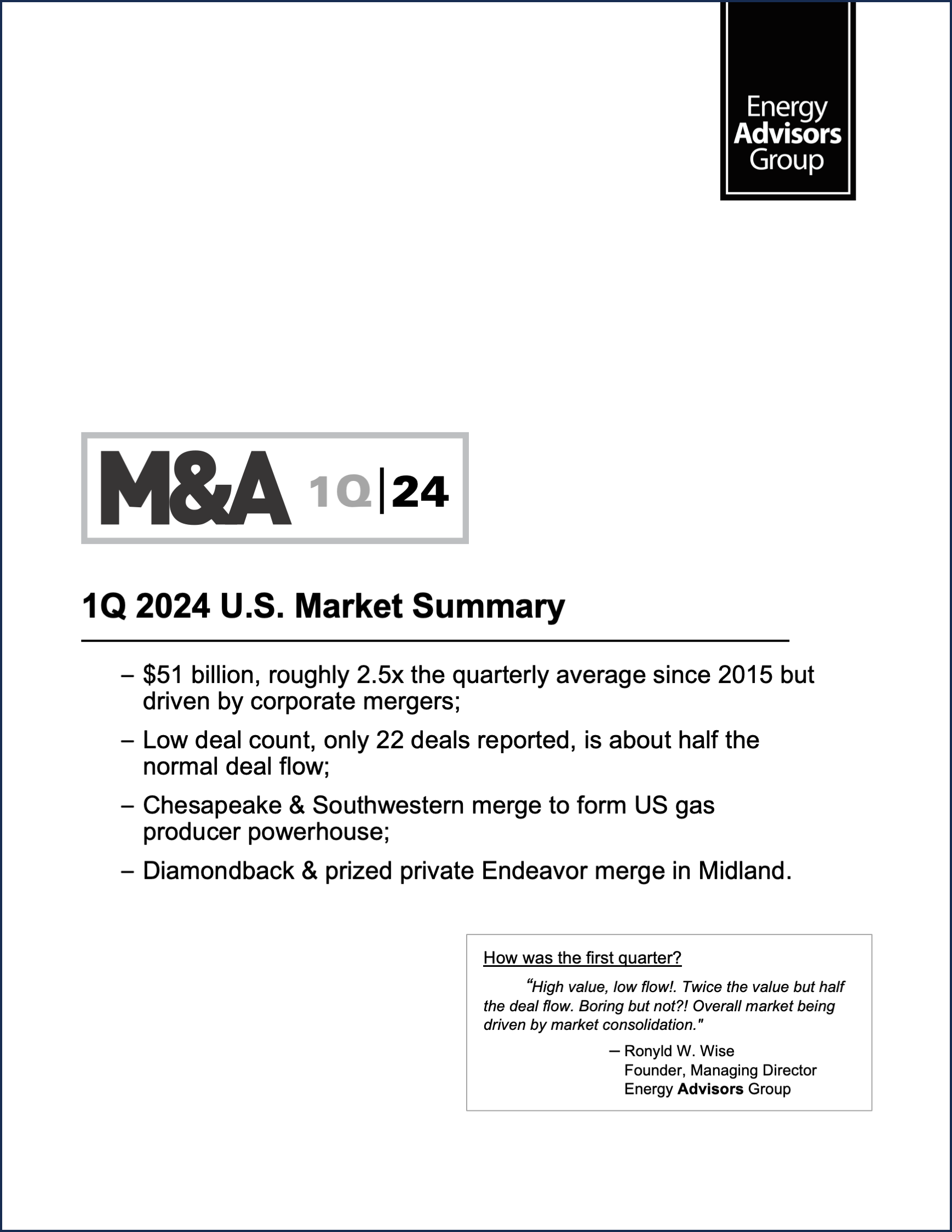 01Q24 QUARTERLY M&A REPORT