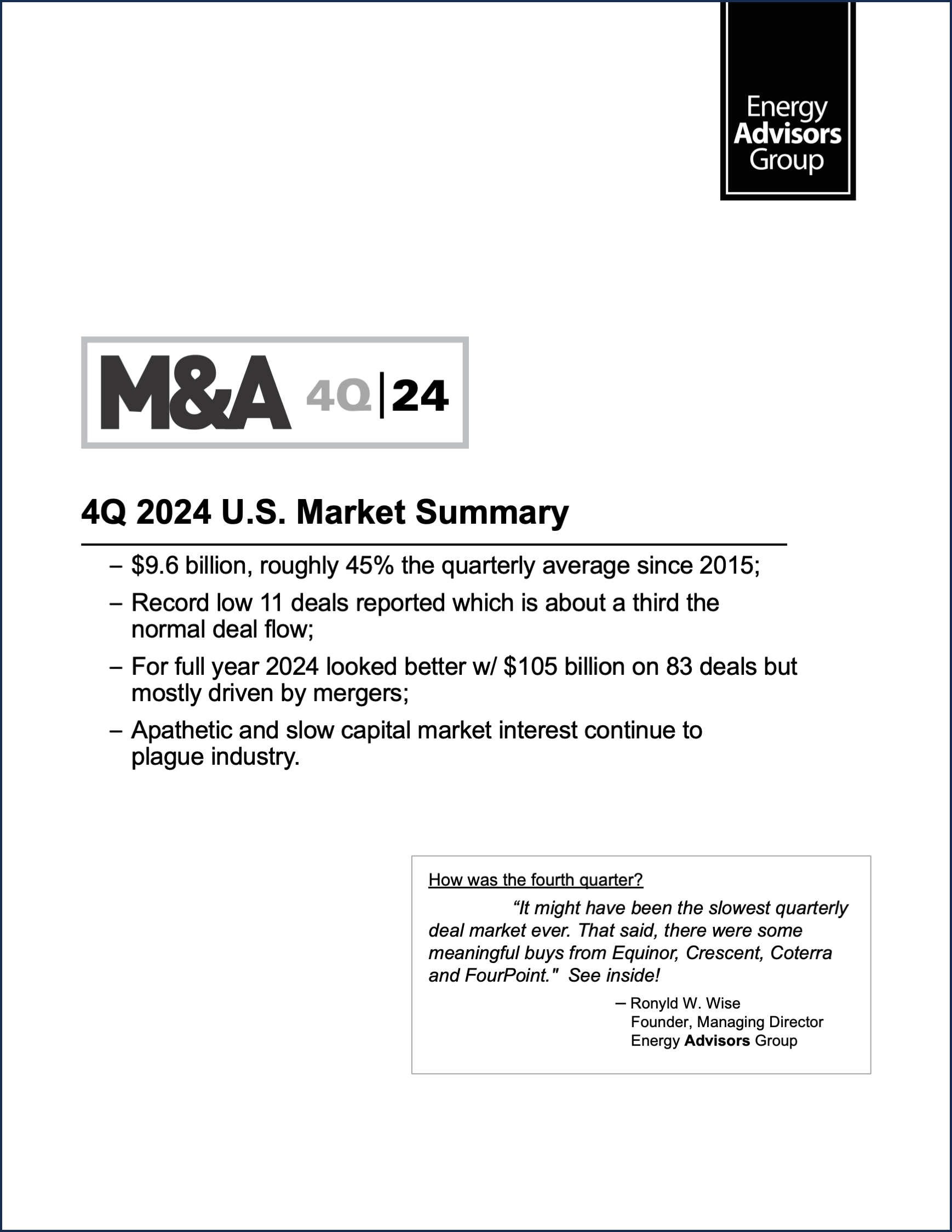 04Q24 QUARTERLY M&A REPORT