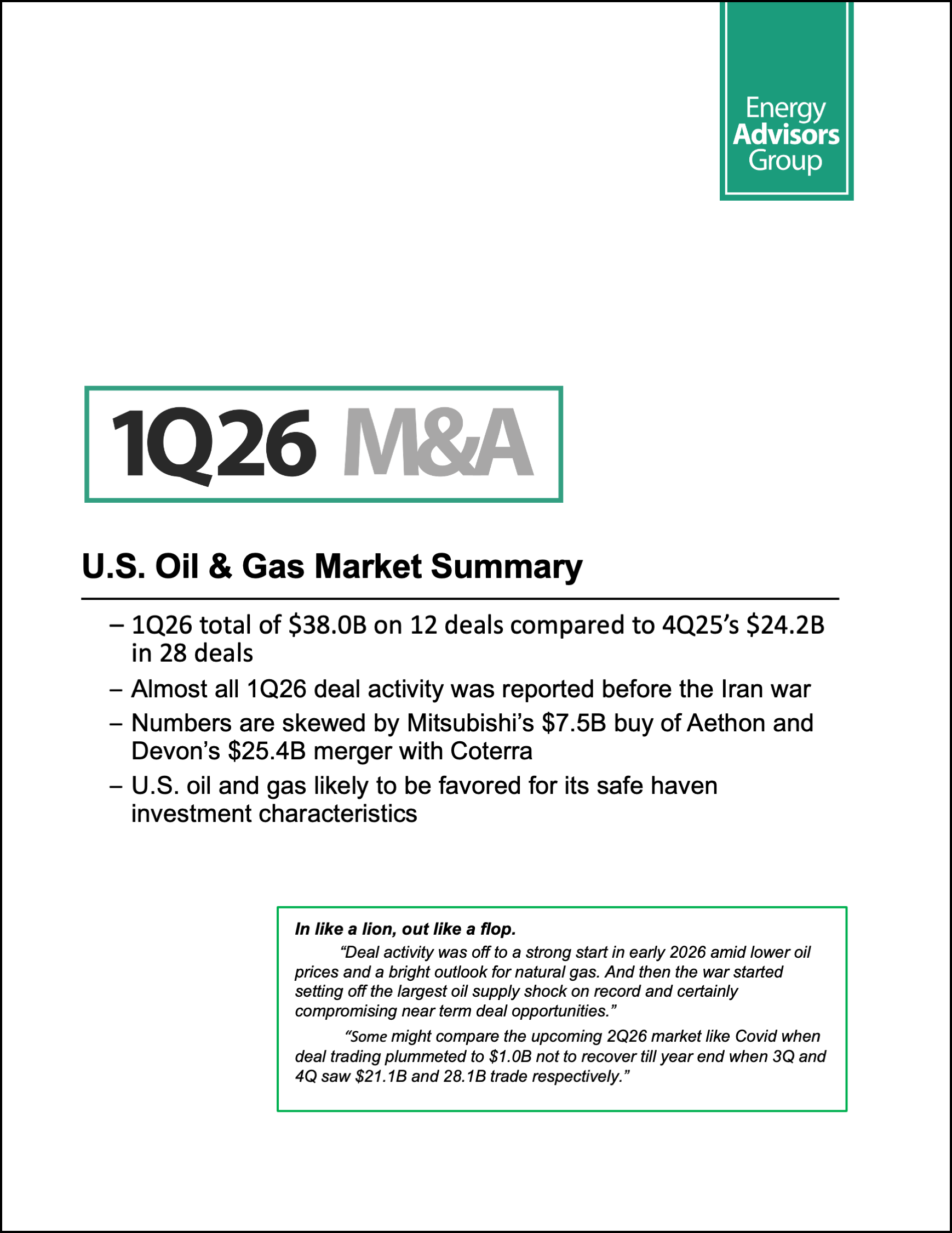 01Q26 QUARTERLY M&A REPORT